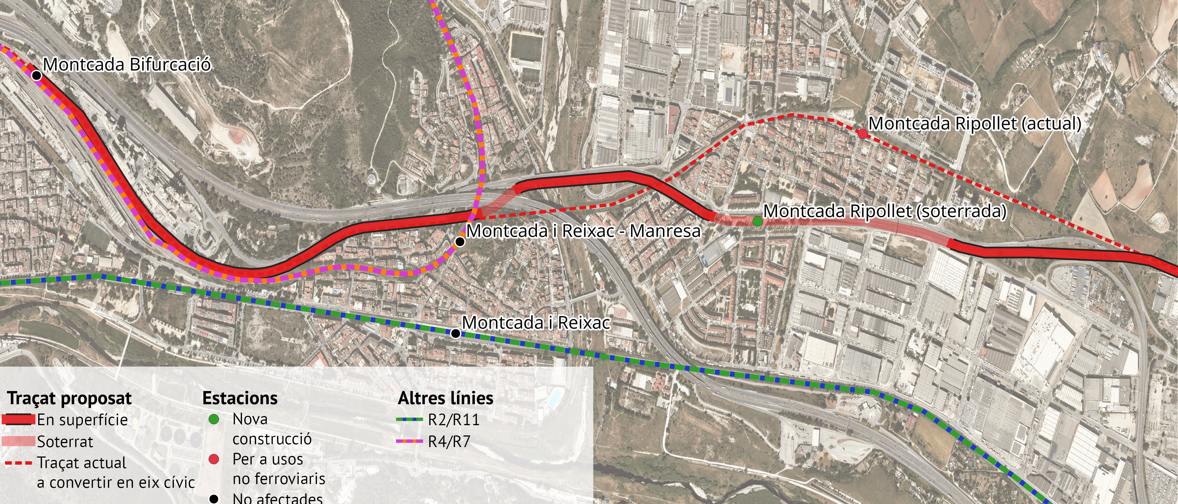 Plànol de la proposta de la PTP de desdoblament de l’R3.